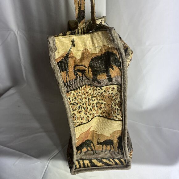 Vintage Tapestry Handbag Jade African Safari Tote Bag Shoulder Strap Coin Purse - Picture 4 of 10